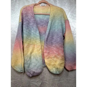 Bisous Project Wool Blend‎ Pastel Rainbow Fuzzy Knit Open Cardigan Soft Cozy